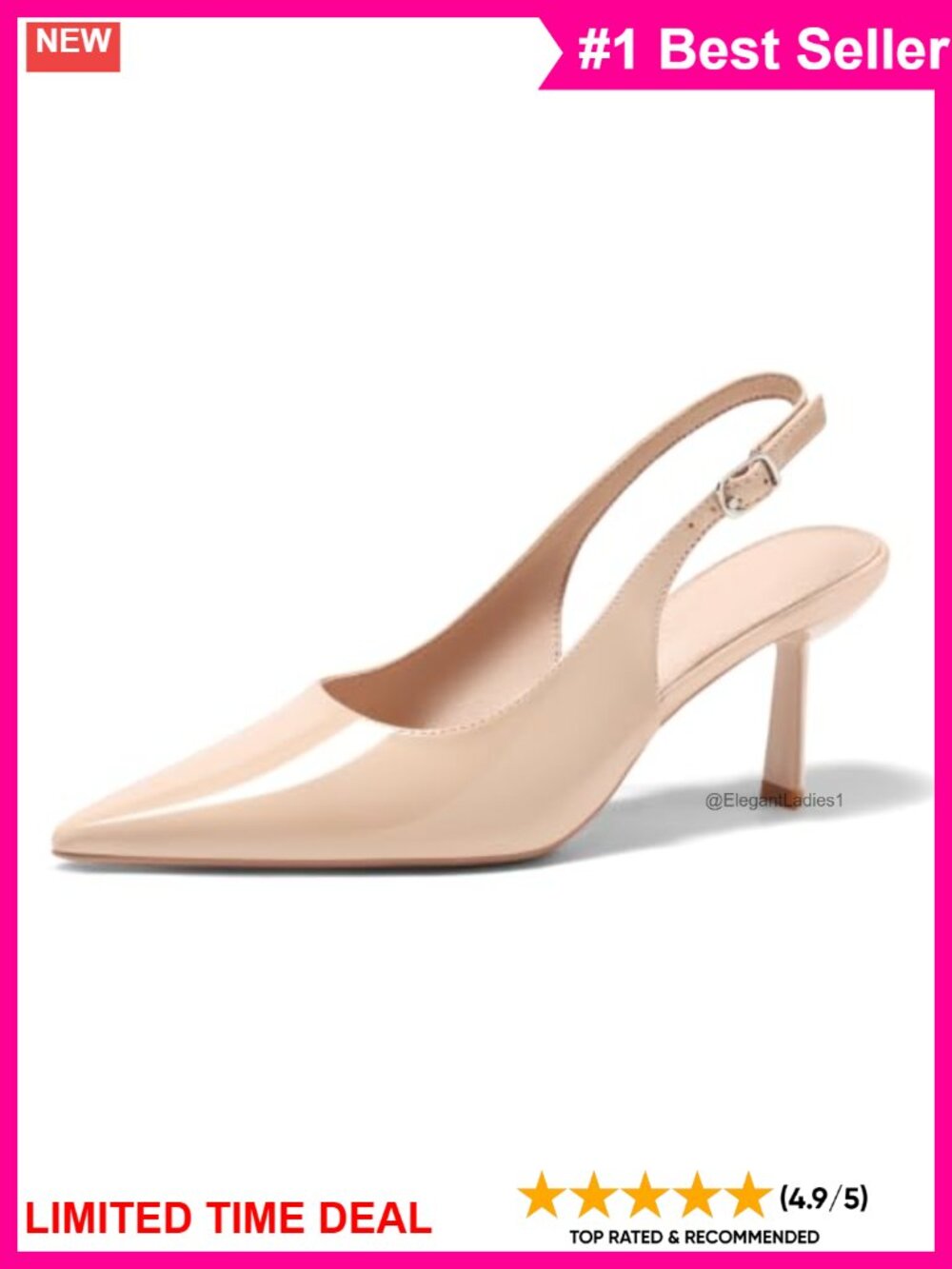 Faux Leather Slingback Kitten Heel Pointed Toe Pumps Work Dress Shoes